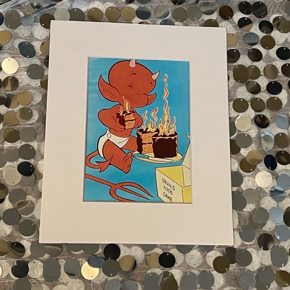 Little Hot Stuff Devil cake comic Art matted pop cute retro flames